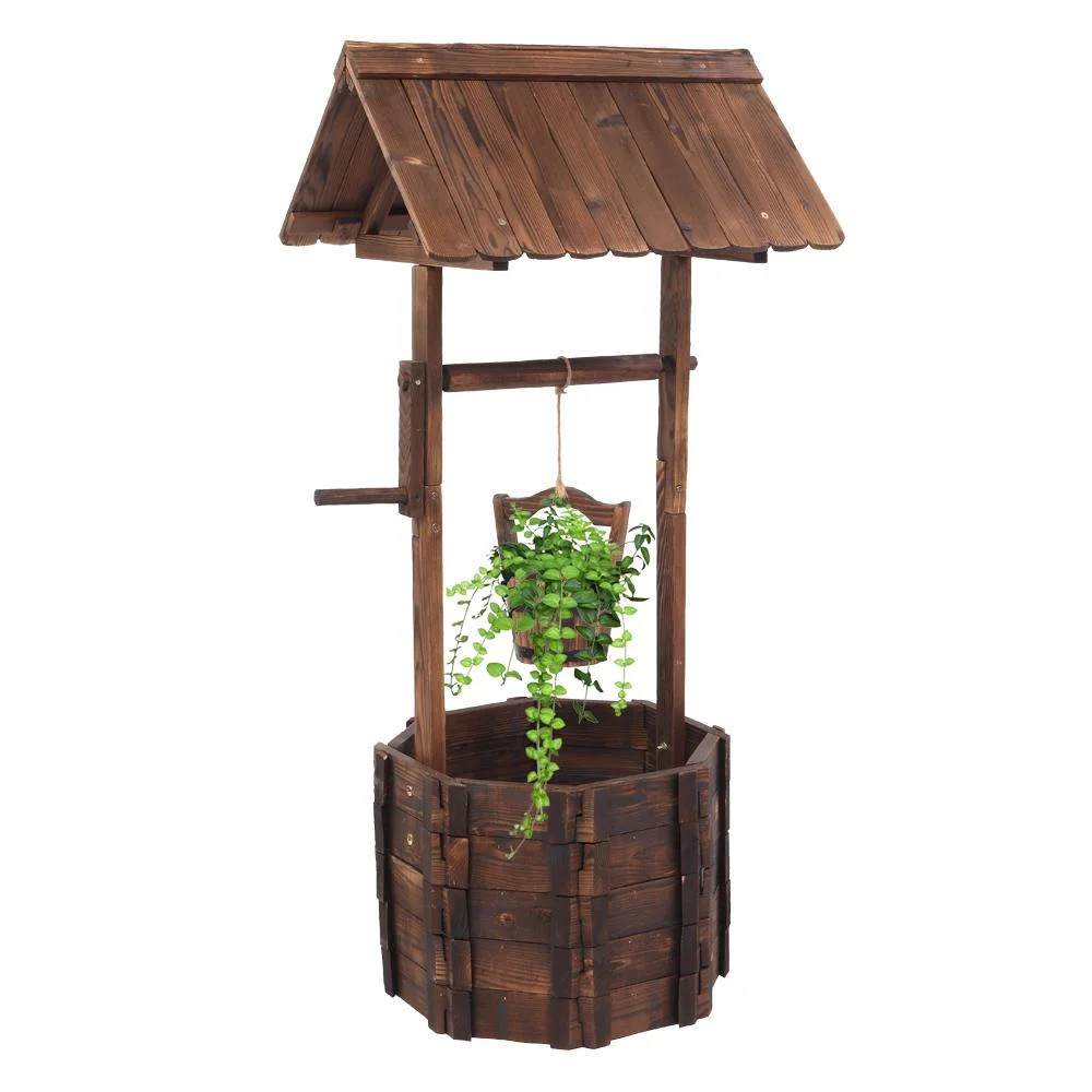 UBesGoo Outdoor Wooden Wishing Well Bucket Barrel Planter for Patio Garden | Walmart (US)