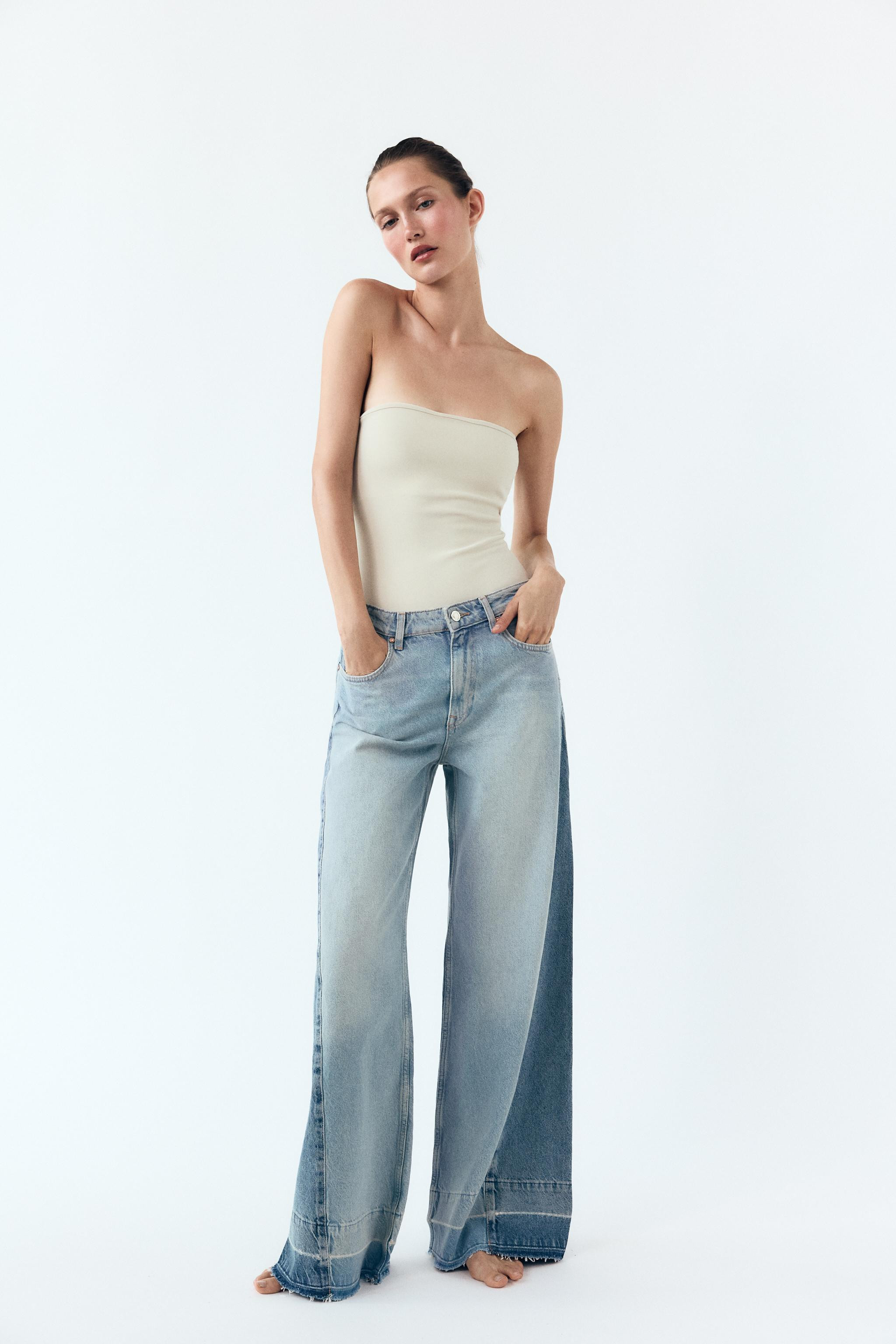 Z1975 CONTRAST MID-RISE WIDE LEG JEANS | Zara US
