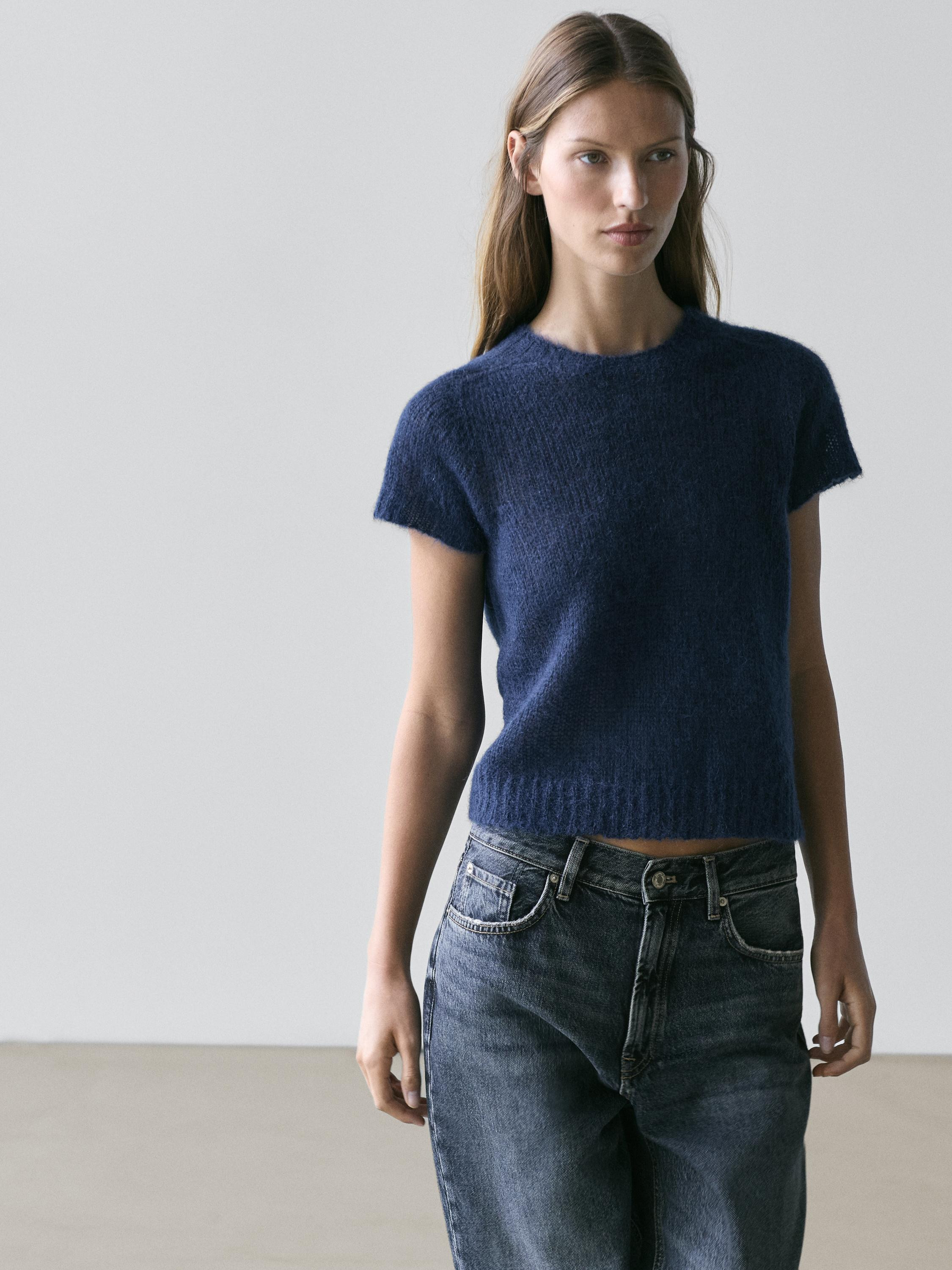 Short sleeve knit alpaca blend sweater | Massimo Dutti UK