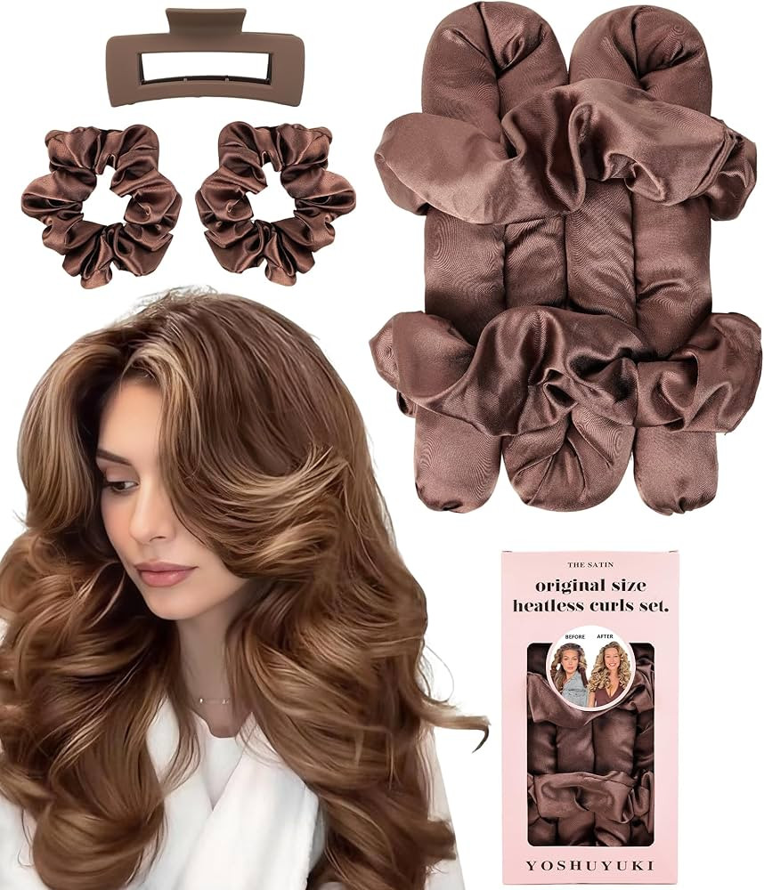 Satin Heatless Hair Curler Curling Rod Set - Soft Jumbo Large Flexi Rods Hair Rollers Curlers to ... | Amazon (US)