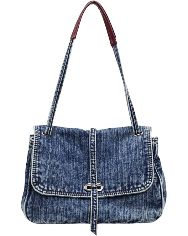 Denim Tote Bag Casual Retro Aesthetic 2026 Crossbody Jean Purses Handbag Shoulder Bag Blue Canvas... | Amazon (US)