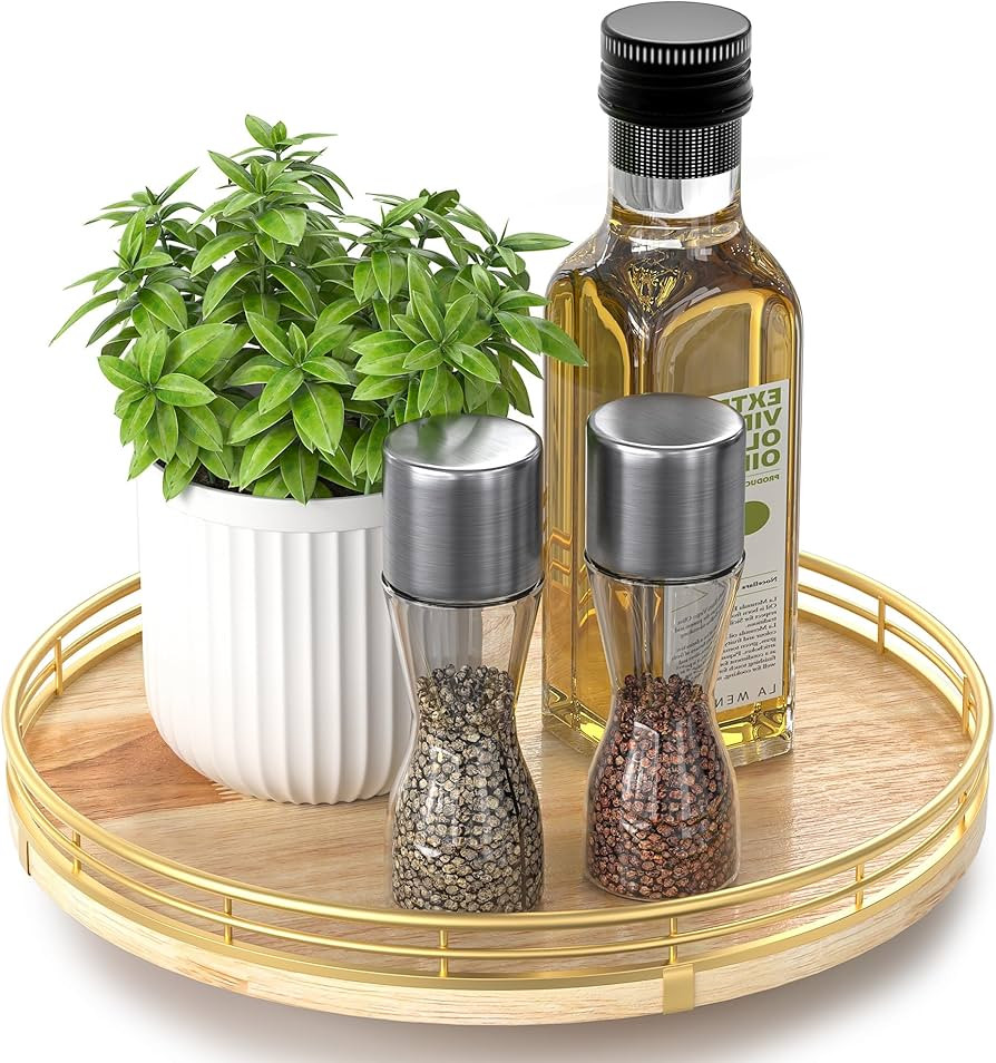 Farmhouse Oak 10" Lazy Susan Turntable Organizer for Cabinet, Round Wooden Lazy Susan Organizatio... | Amazon (US)