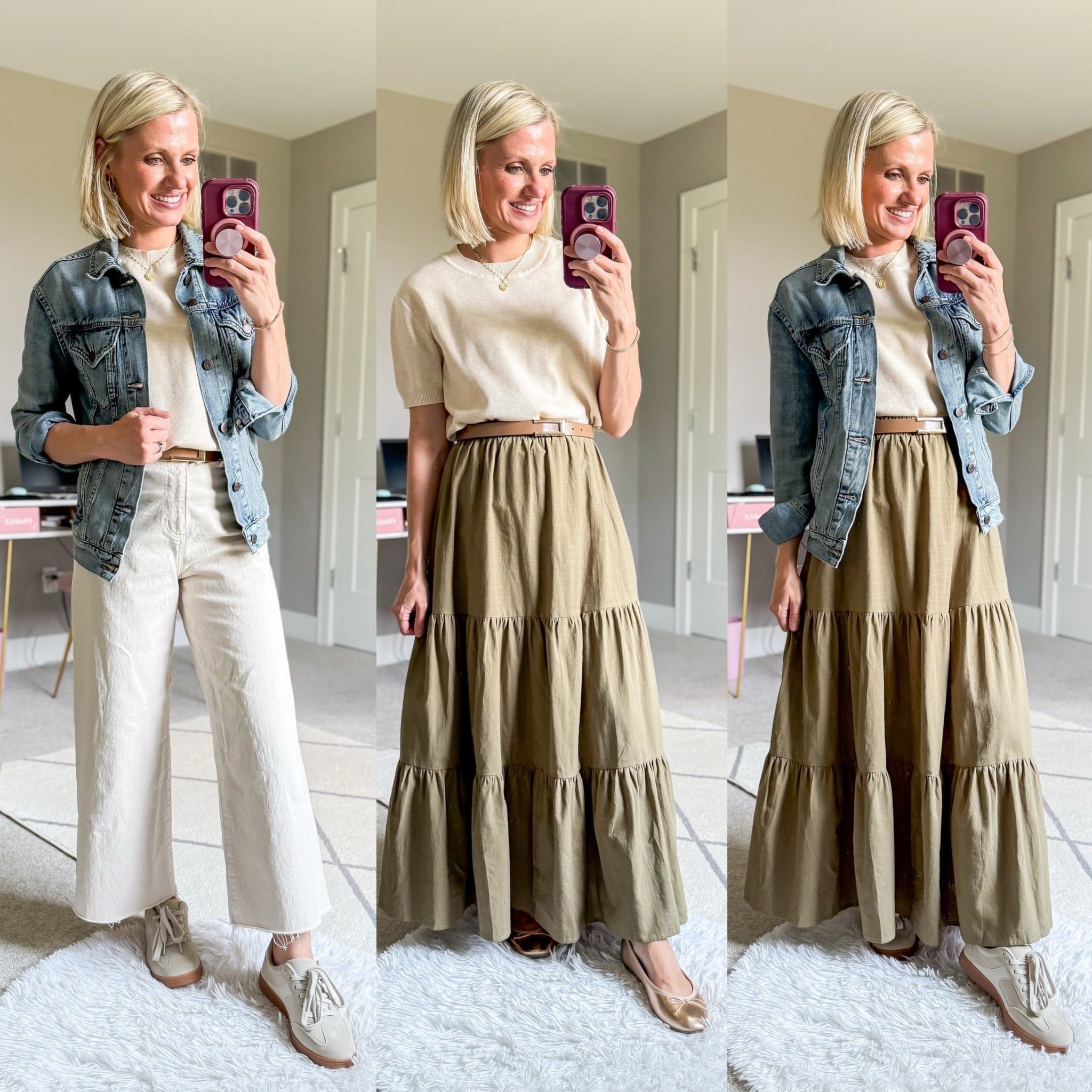 Teacher outfits for fall! Sweater- small || jacket- xsmall || skirt- small || white jeans- 0/I cut the length 

#LTKOver40 #LTKWorkwear #LTKStyleTip