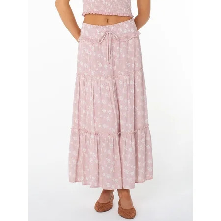 Celebrity Pink Women's and Women's Plus Floral Print Tiered Maxi Skirt, Sizes XS-4X | Walmart (US)