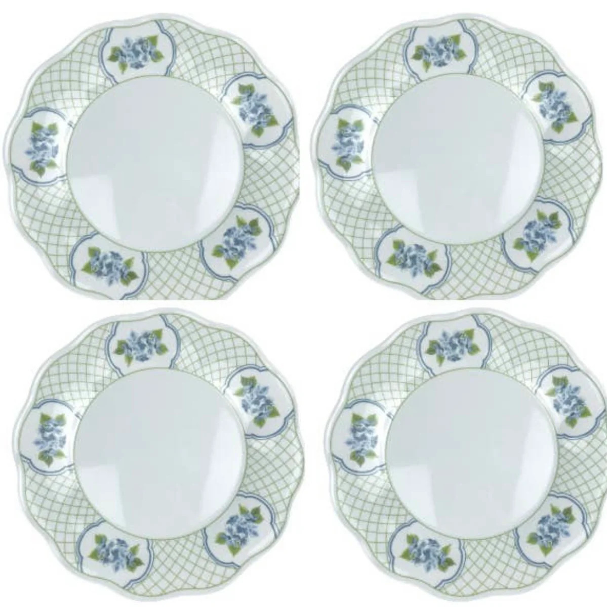 Scalloped Green Hydrangea Melamine Dinner Plates (Set of 4) | Sea Marie Designs