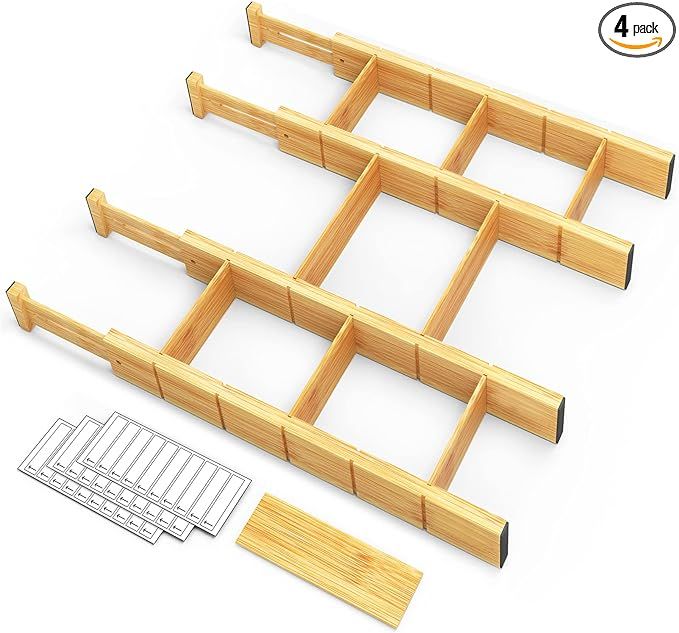 SpaceAid Bamboo Drawer Dividers with Inserts and Labels, Kitchen Adjustable Drawer Organizers, Ex... | Amazon (US)