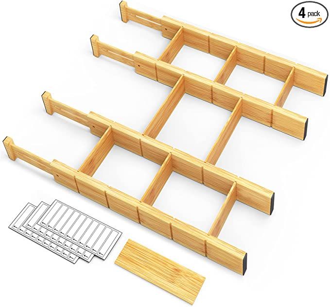 Amazon.com: SpaceAid Bamboo Drawer Dividers with Inserts and Labels, Kitchen Adjustable Drawer Or... | Amazon (US)