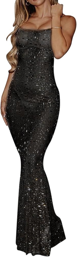 Women's Mesh Rhinestone Cover Up Dress Sparkle Beach Swimwear Coverups Shiny Crystal Sheer Maxi D... | Amazon (US)