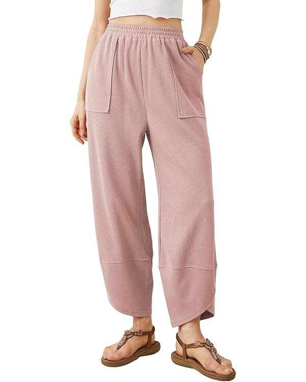 Xiaoxuemeng Womens Baggy Wide Leg Pants Casual Elastic Waisted Palazzo Harem Pants with Pockets | Amazon (US)