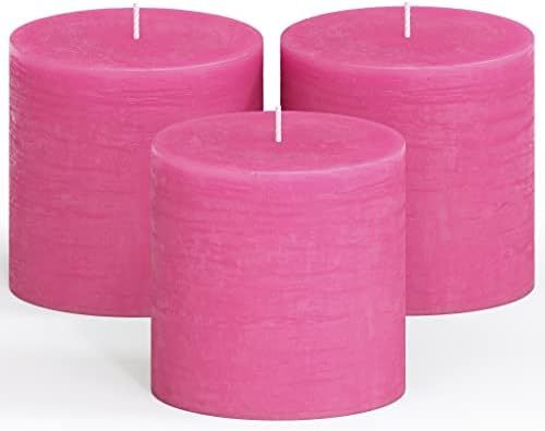 CANDWAX 3x3 Pillar Candle Set of 3 - Decorative Rustic Candles Unscented and Valentines Candles -... | Amazon (US)