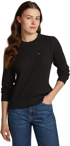 Tommy Hilfiger Women's Cable Knit Jumper, Black (Black), XXS | Amazon (UK)