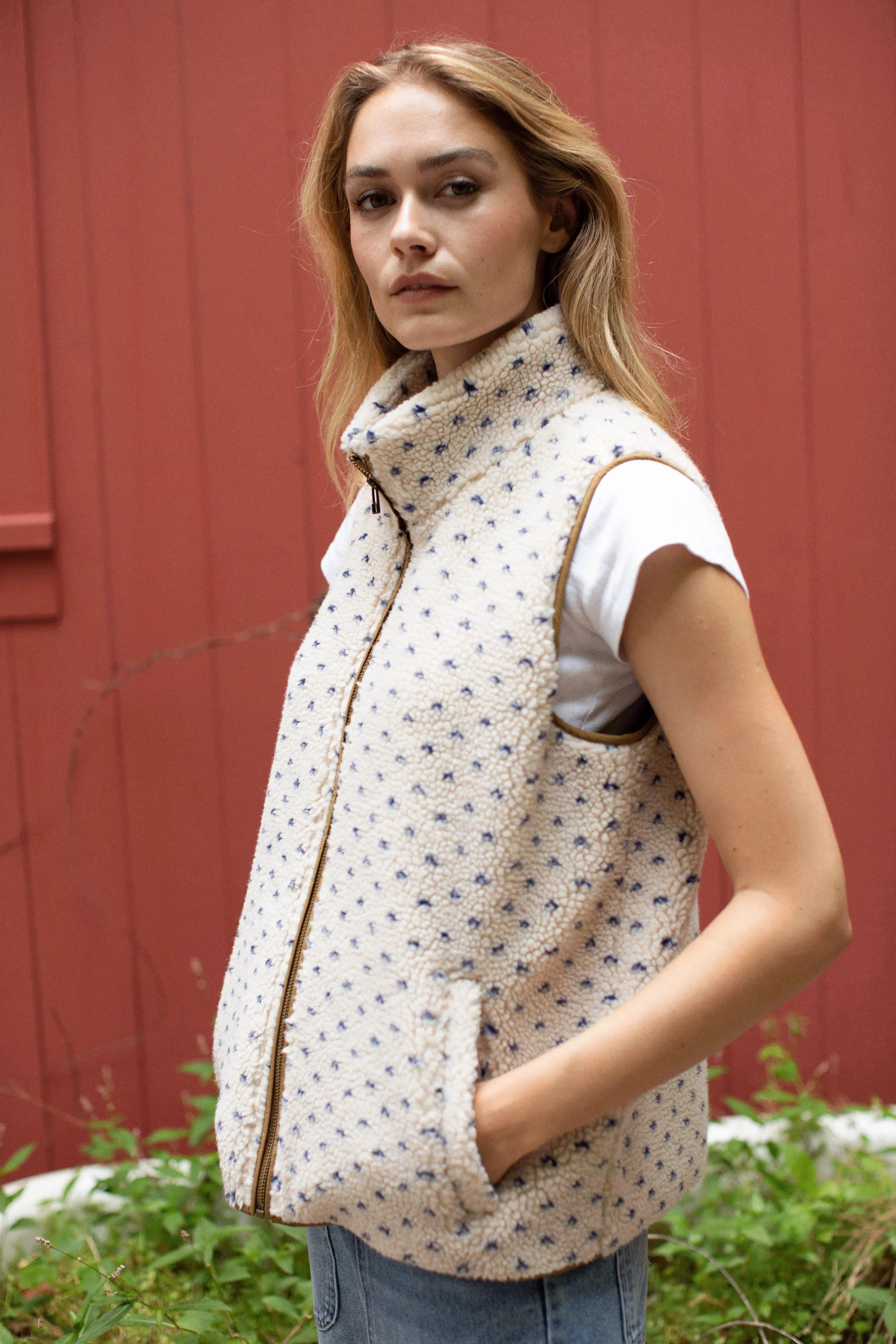 Sherpa Vest - Ivory/Blue Birdseye | Marea