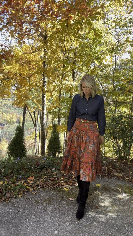 Fall Style 
Top: Small
Skirt: size 4, very high waisted so size down
Boots: TTS

#LTKVideo #LTKover40 #LTKGiftGuide