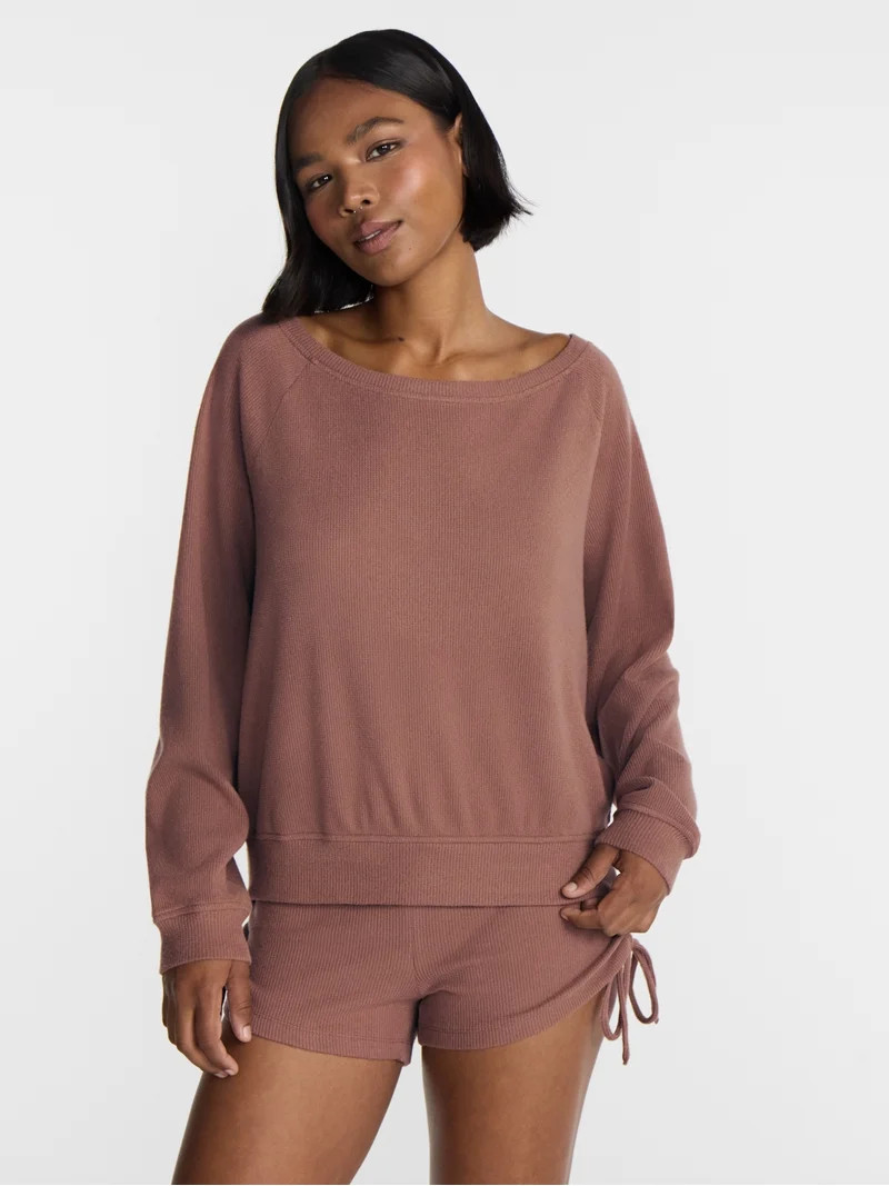 No Boundaries Waffle Knit Sleep Top, Women\u2019s and Women\u2019s Plus XS-2X | Walmart (US)