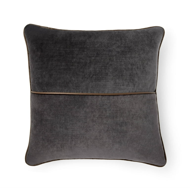 Mainstays Velvet Pillow with Faux Leather Trim – 18"x18" | Walmart (US)