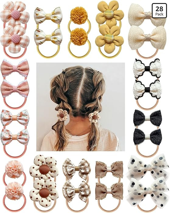Cherssy Baby Girl Hair Ties with Flowers, 28pcs Toddler Hair Bow Ties | Amazon (US)
