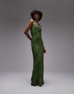 Topshop built up double layered cowl neck maxi dress in green print | ASOS (Global)