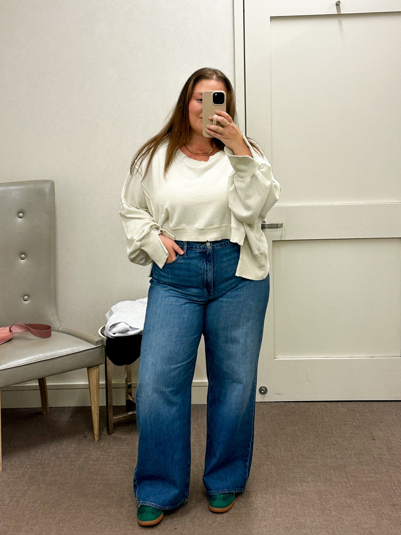 Wide leg jeans, cropped sweatshirt and sambas ootd! Size XL top, 33 jeans and 10 in shoes (run about .5 size big!)

#LTKfindsunder100 #LTKshoecrush #LTKstyletip