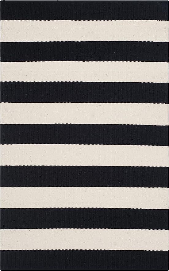 Safavieh Montauk Collection MTK712D Handmade Stripe Cotton Accent Rug, 2'6" x 4', Black / Ivory | Amazon (US)