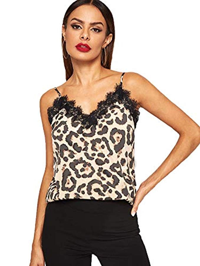 DIDK Women's V Neck Lace Insert Plaid Cami Top | Amazon (US)