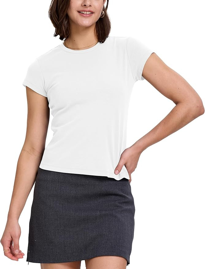 FAIABLE Women's Crew Neck Short Sleeve Basic Fitted Cotton Baby Tee | Amazon (US)