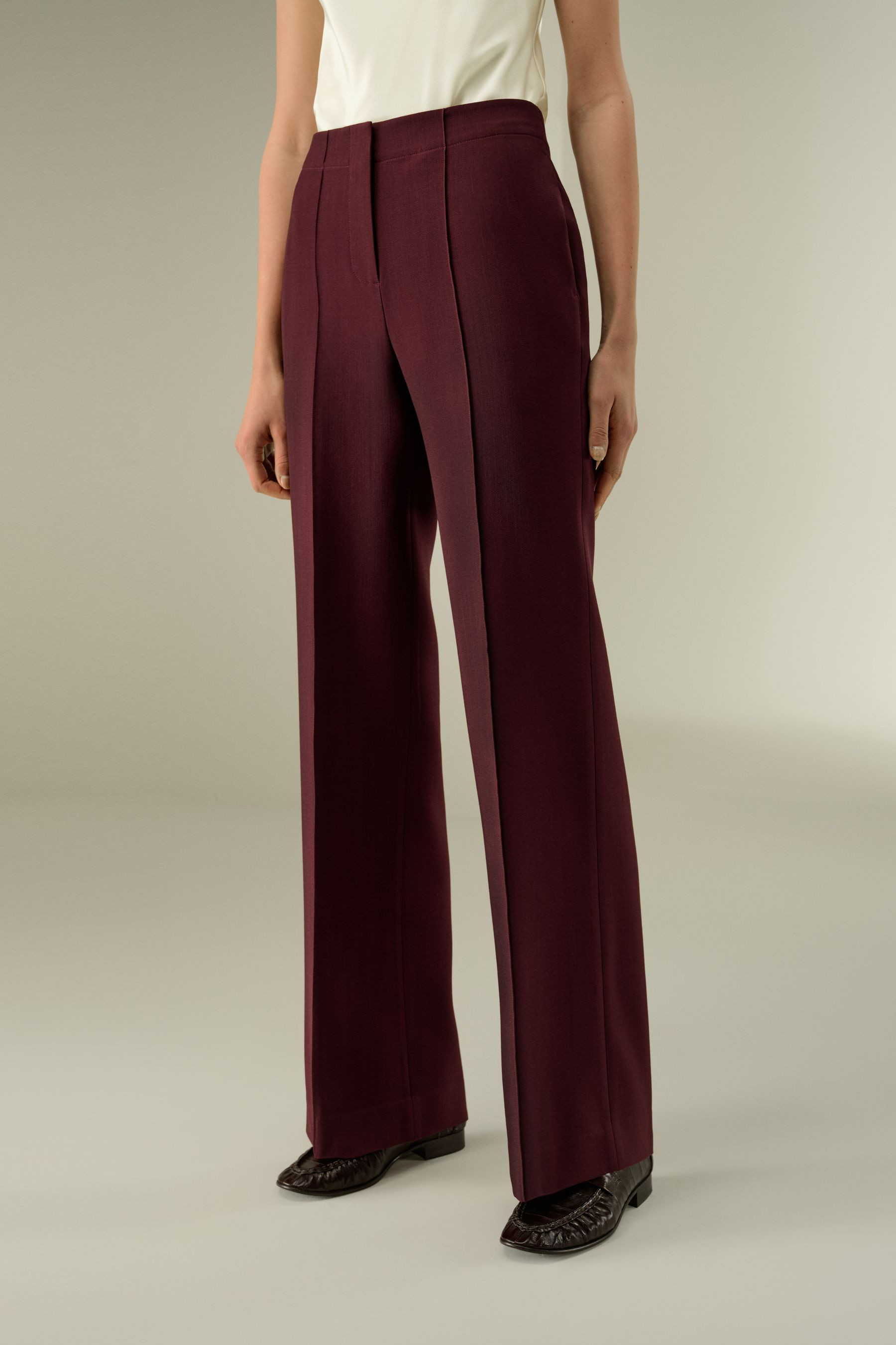 Pantalon évasé en sergé de soie-laine | LilySilk