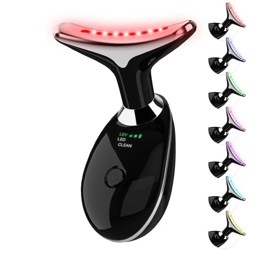 Red Light Therapy for Face, 7 Color LED Facial Light Therapy Wand for Skin Care at Home Blue Light Therapy Face Massager Tool for Neck (Black) | Amazon (US)