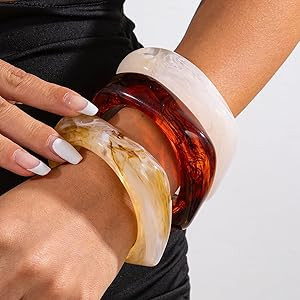 Acrylic Chunky Bangle Bracelets for Women, Irregular Punk Acrylic Resin Bangle Geometric Cuff Wid... | Amazon (US)