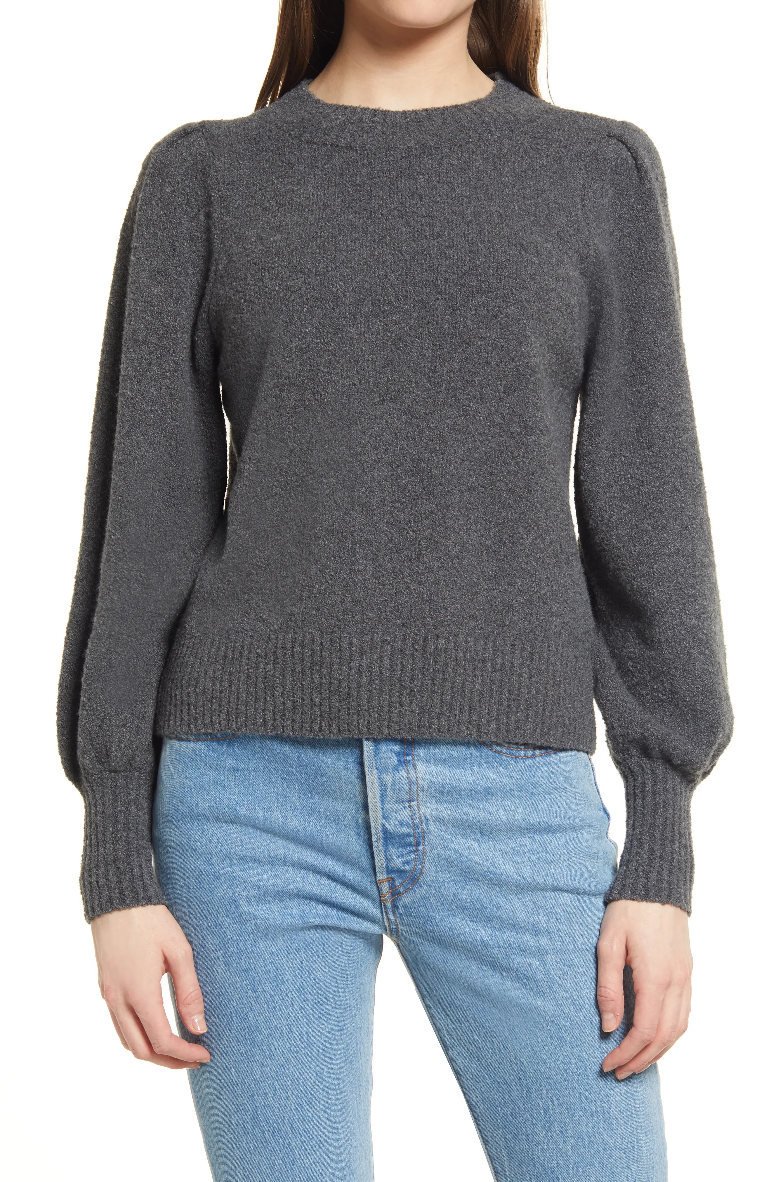 Treasure & Bond Puff Sleeve Sweater in Grey Medium Charcoal Heather at Nordstrom, Size Small | Nordstrom