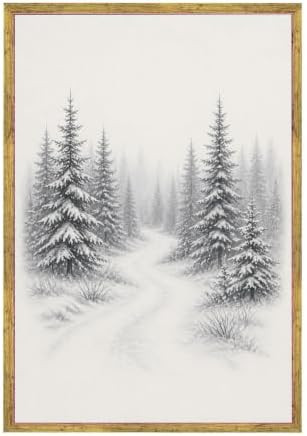 Snowy Pine Forest Canvas Print Gold Framed Wall Art | Amazon (US)