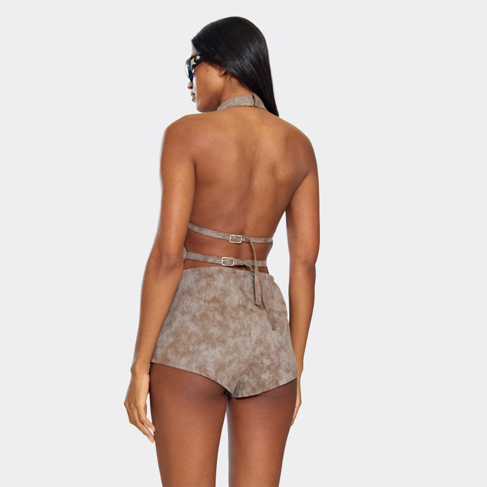 Mid Rise Hot Pants In Taupe Acid Wash | EGO (UK)