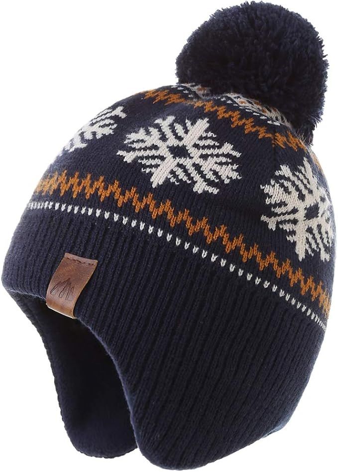 LMLALML Boys Winter Hat Earflap Knitted Beanie for Kids Warm Fleece Lined Thicken Hat for Baby | Amazon (US)
