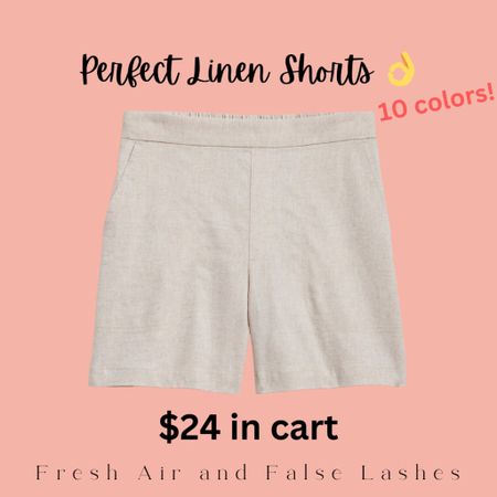 Linen shorts for summer. Perfection and only $24 right now. Pull on shorts w/ elastic back, side pockets and a flat front. They run true to size and I got a small in both the flax color and the black. They come in 10 colors. Dress them up or down! Linked outfit ideas#linenshorts #summeroutfit #shortsoutfit #summertravel #vacationoutfit 

#LTKfindsunder50 #LTKsalealert #LTKover40