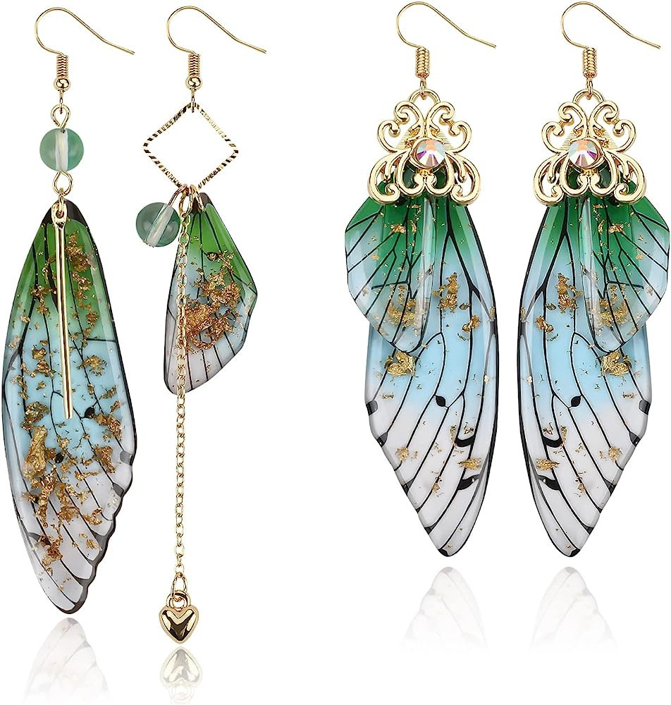 ABONDEVER Cottagecore Butterfly Wing Earrings 1 Pair 14K Gold Foil Fairy Wing Earring... | Amazon (US)