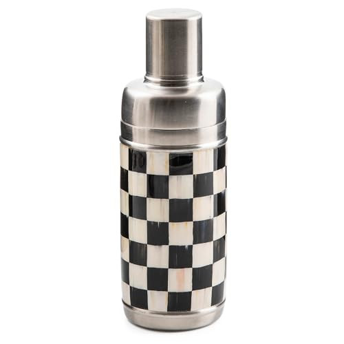 MACKENZIE-CHILDS 3260 20-Ounce Cocktail Shaker, Stainless-Steel Shaker Cup with Lid, Black-and-White Courtly Check | Amazon (US)