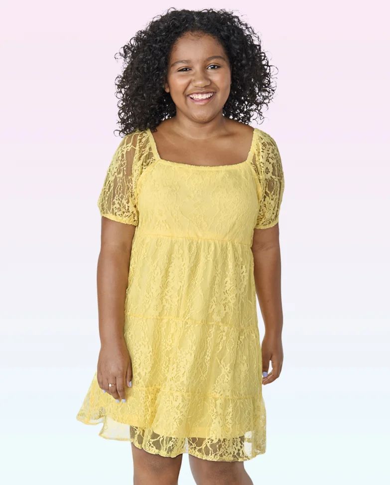 Girls Lace Tiered Dress - sun valley | The Children's Place