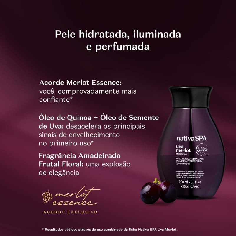 Óleo Bifásico Hidratante Desodorante Corporal Nativa Spa Uva Merlot 200ml | O Boticário | oBoticario (BR)
