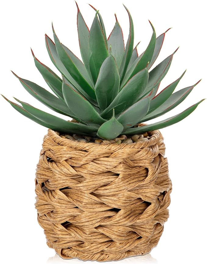 Briful Succulents Plants Artificial for Home Decor, Realistic Potted Fake Agave Plant in Wicker B... | Amazon (US)