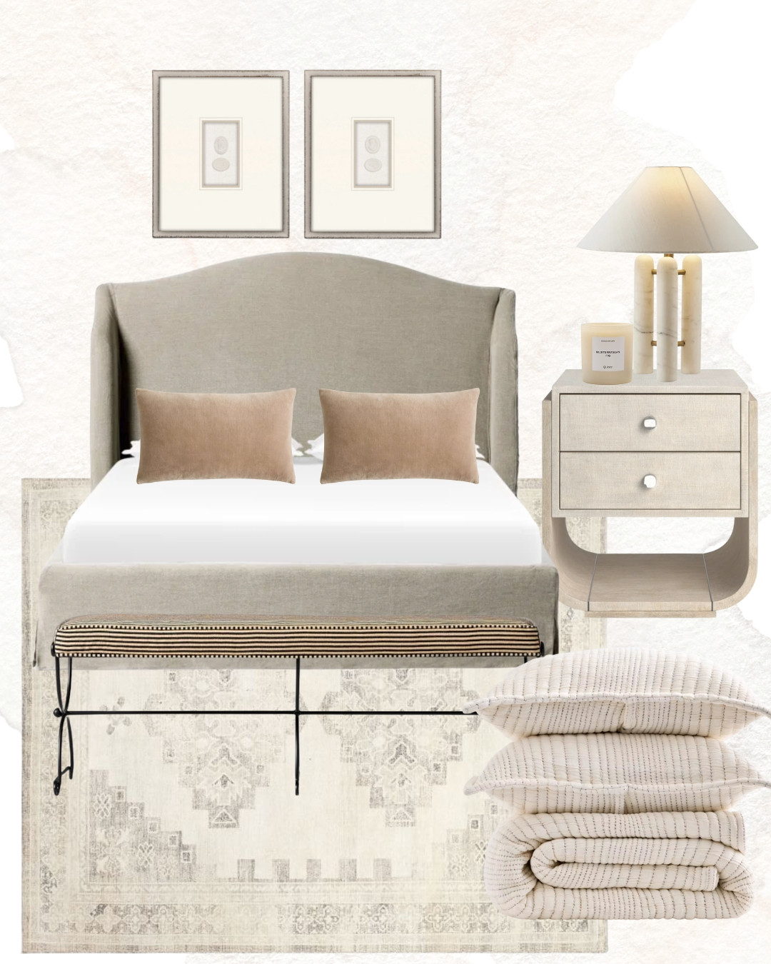 Shop the Look: Bedroom Design

upholstered bed, nighstand, table lamp, vintage inspired rug, scented candle, bedding, framed art, gallery wall, bench, home decor

 

 #LTKHome