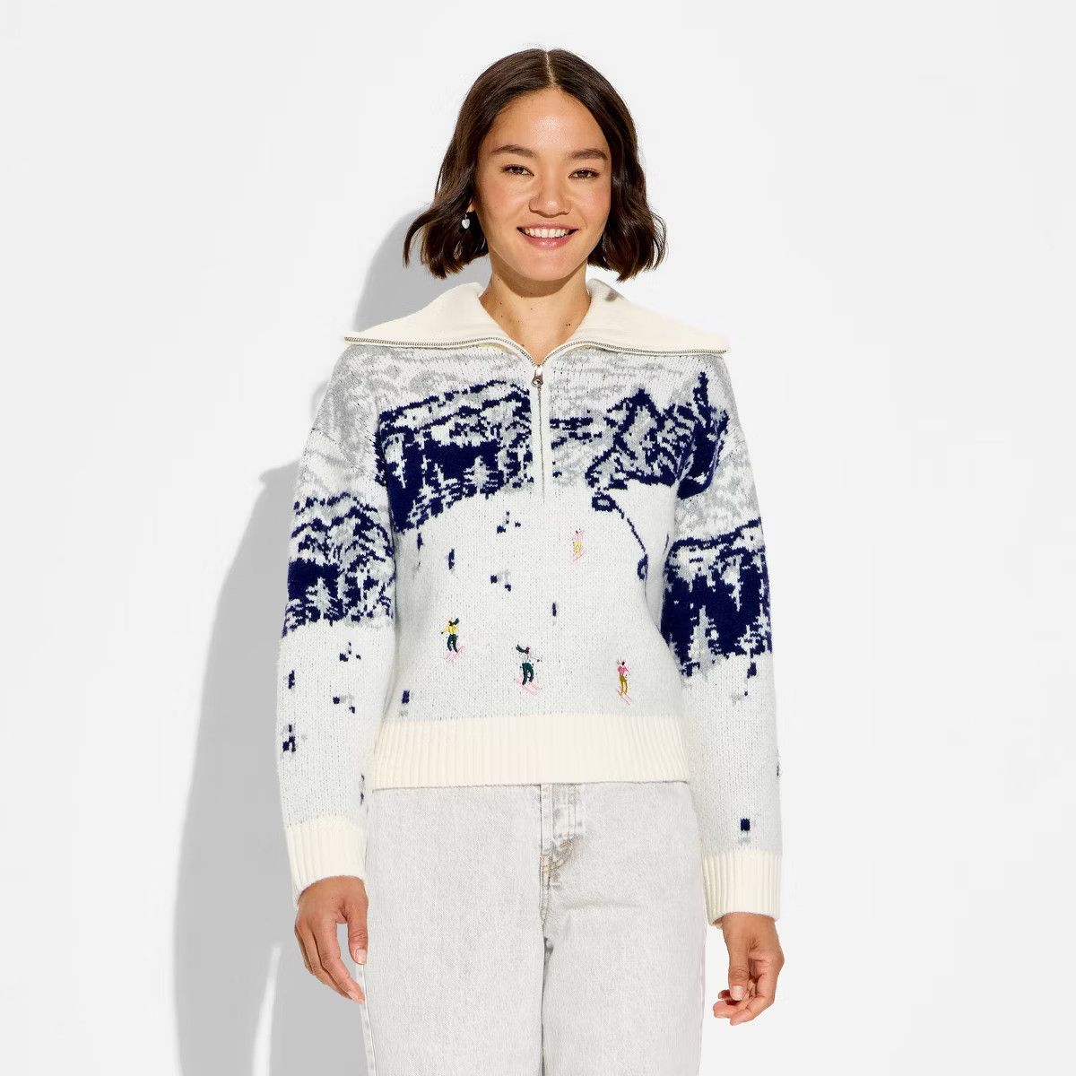 Women's Polo Collar Quarter Zip Novelty Pullover Sweater - Wild Fable™ | Target