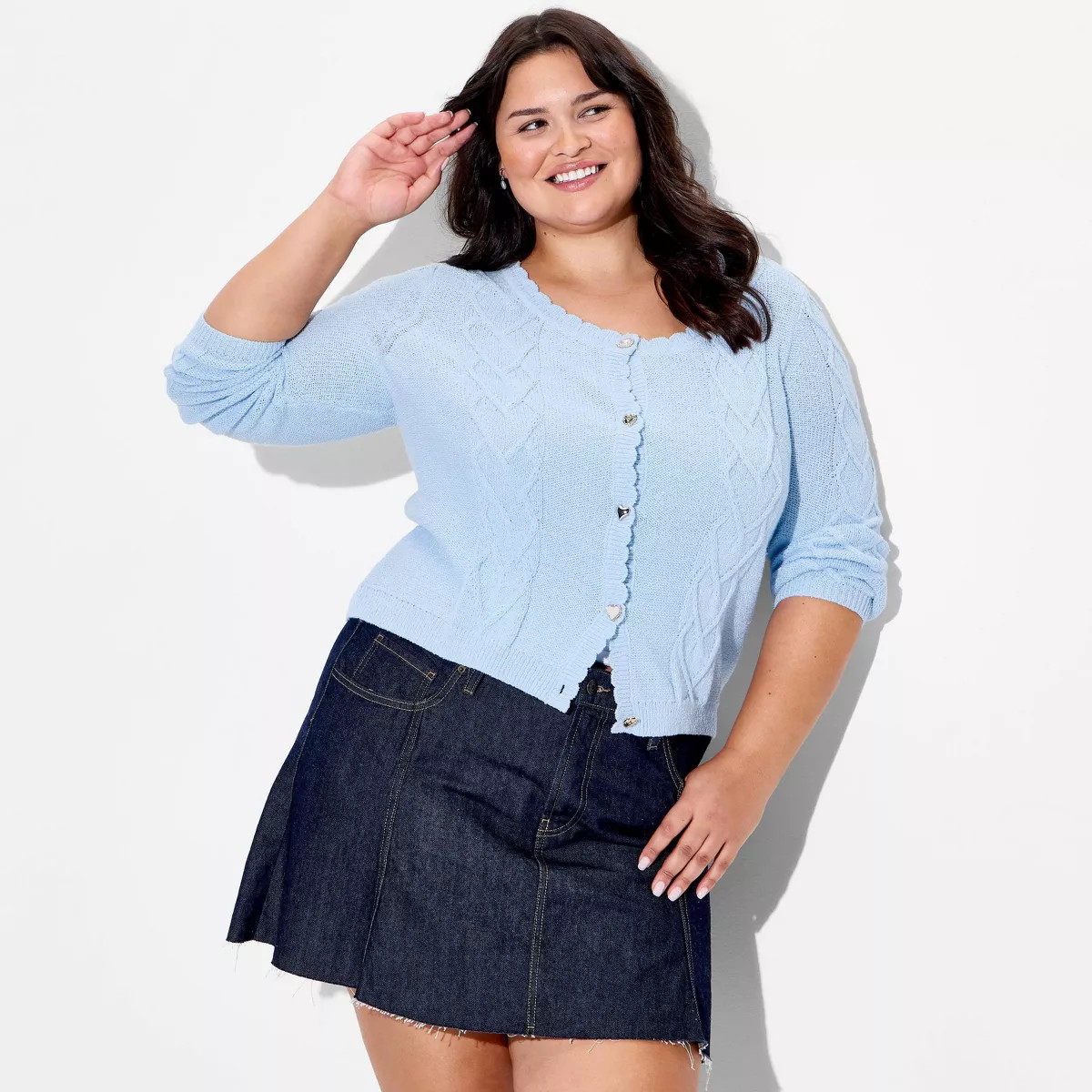 Women's Heart Cable Cardigan - Wild Fable™ Light Blue 1X | Target