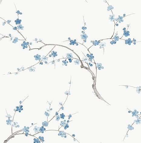 NextWall Cherry Blossom Floral Peel and Stick Wallpaper (Pacific Blue & White) | Amazon (US)