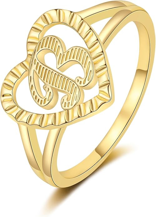 RLMOON Gold Initial Rings for Women Non Tarnish 14K Gold Plated Vintage Heart Thumb Rings Persona... | Amazon (US)