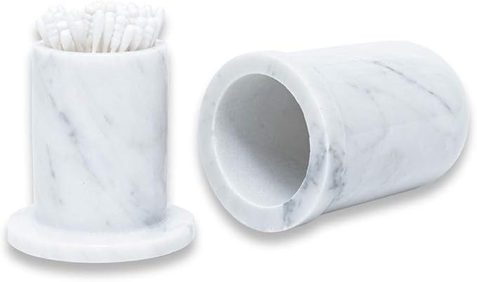 JIMEI Marble Cotton Swab Holder with Lid, Cotton Ball Holder Q-tip Dispenser Bathroom Storage Rou... | Amazon (US)