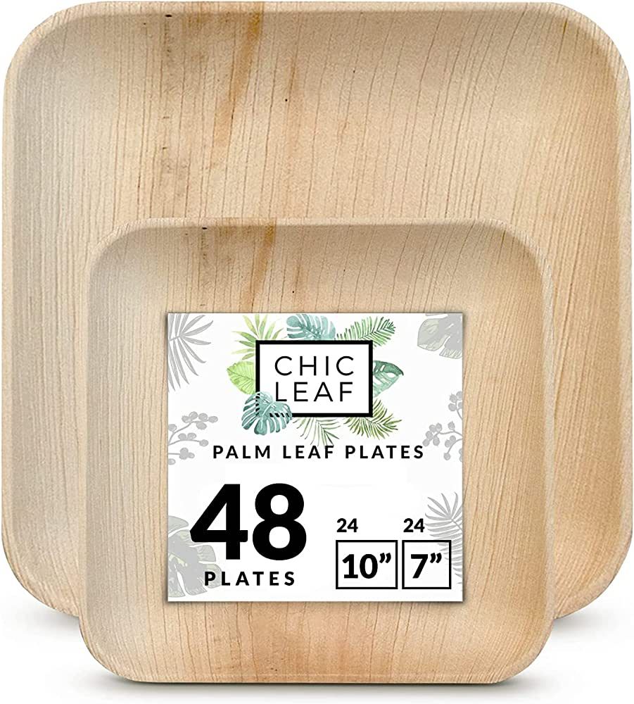 Chic Leaf Palm Leaf Plates Disposable Bamboo Plates Like 10 Inch & 7 Inch Square Party Pack (48 P... | Amazon (US)