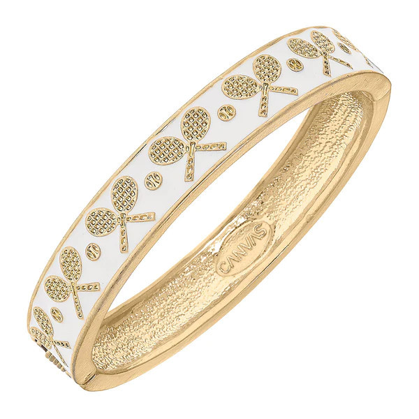 Briar Tennis Racquet Enamel Hinge Bangle in White | CANVAS