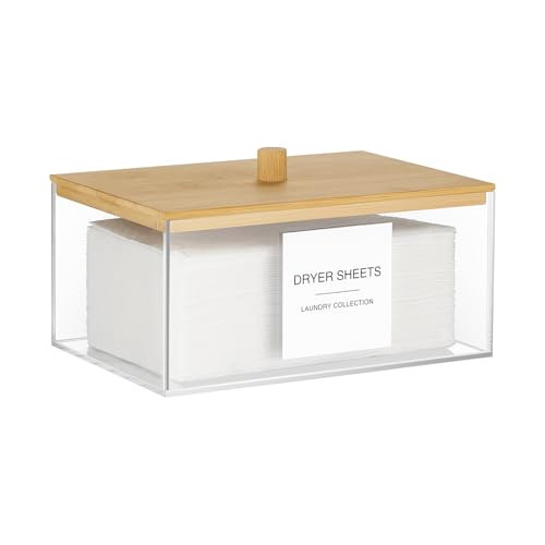 TIPGO Acrylic Dryer Sheet Holder with Lid, Clear Laundry Sheets Container with 27 Labels, Laundry... | Amazon (US)