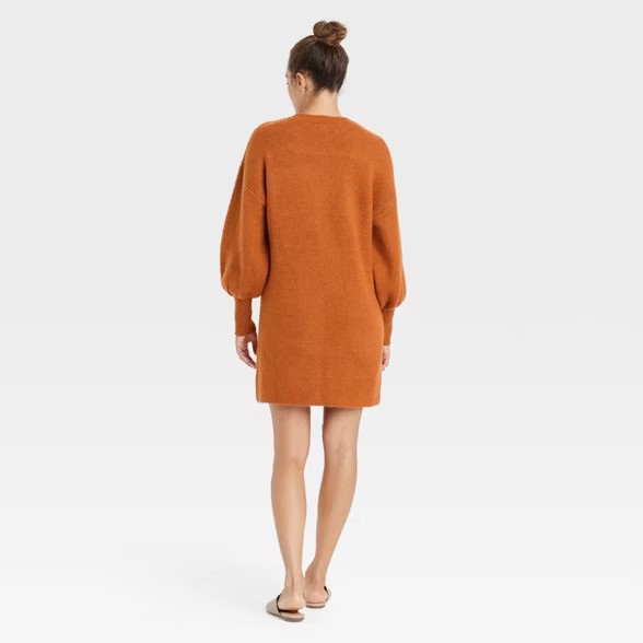 Women's Long Sleeve Sweater Dress - A New Day™ Brown  XS | Target