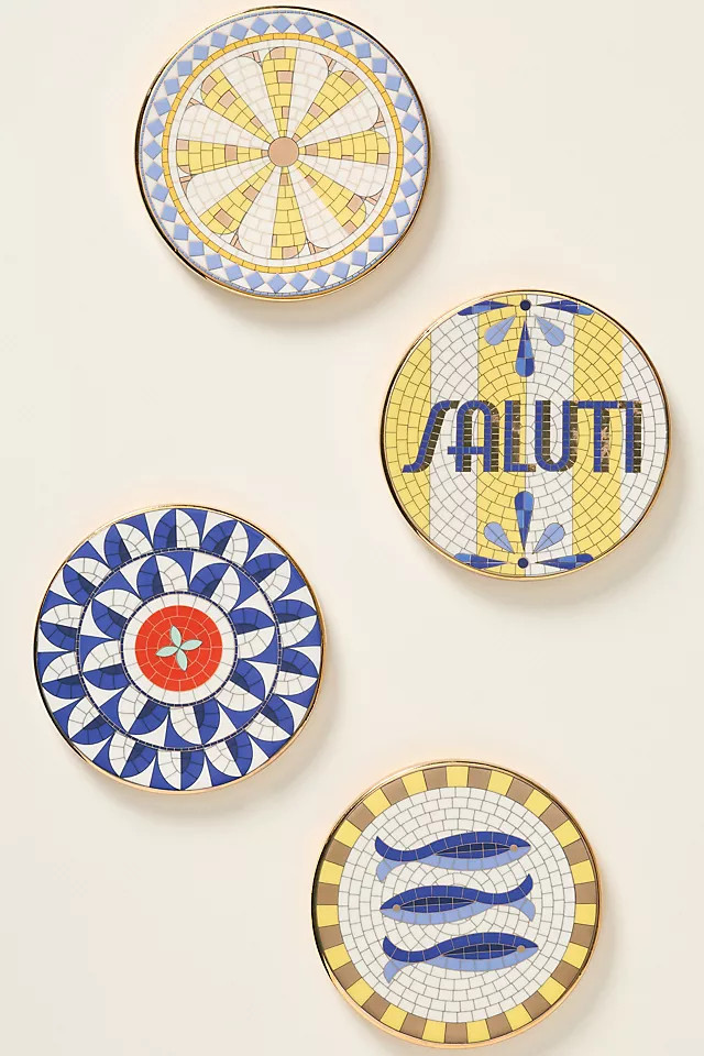 Bistro Tile Stoneware 24k Gold Accent Italia Coaster | Anthropologie (US)