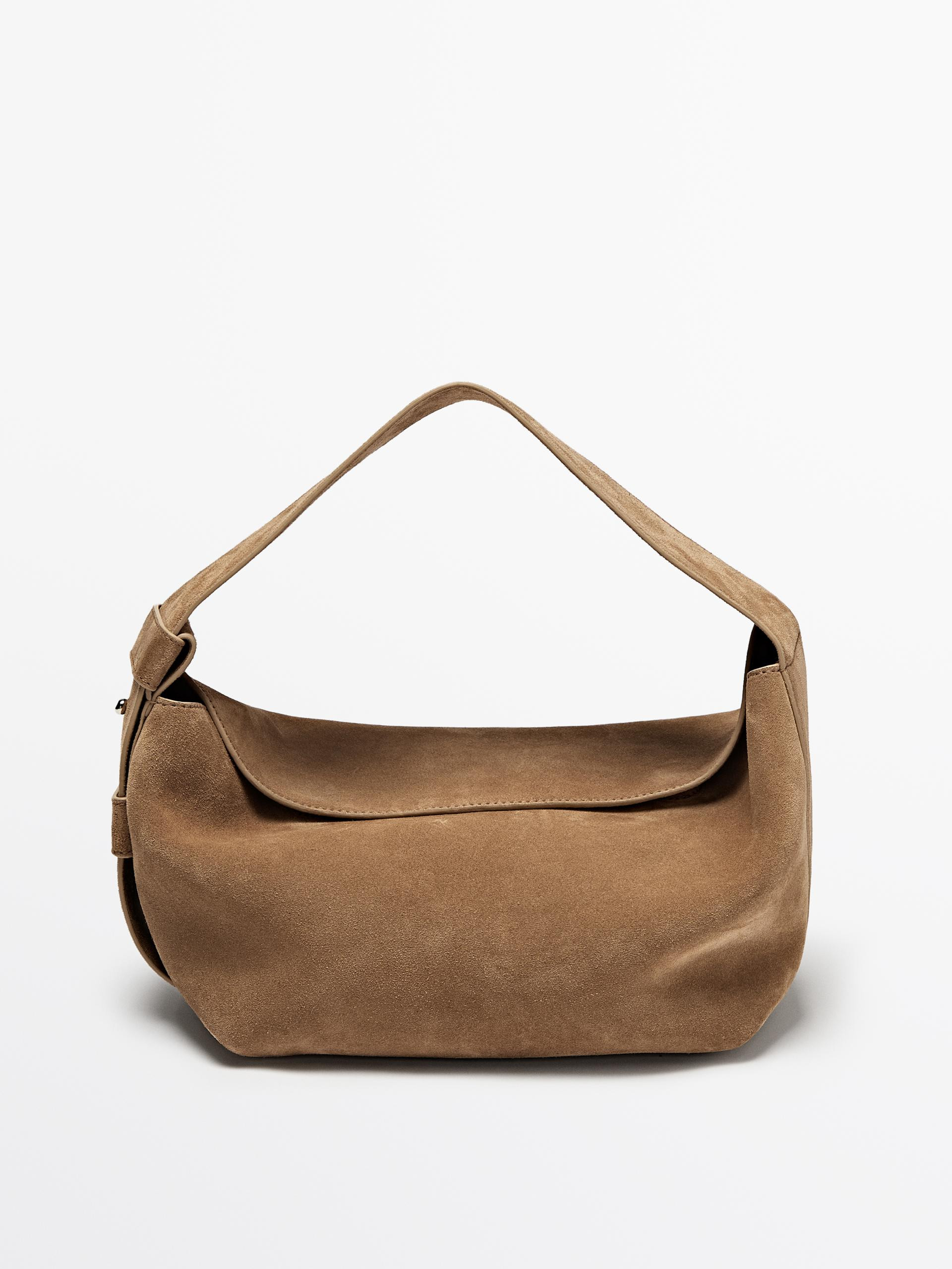 Split suede leather shoulder bag | Massimo Dutti US
